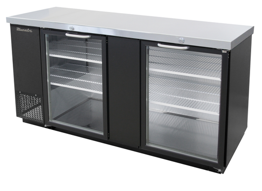 Back Bar - 2 Glass Doors Back Bar Cooler, Black Finish Exterior, 69"W x 27"D, R-290 Refrigerant, Blue Air-FSE